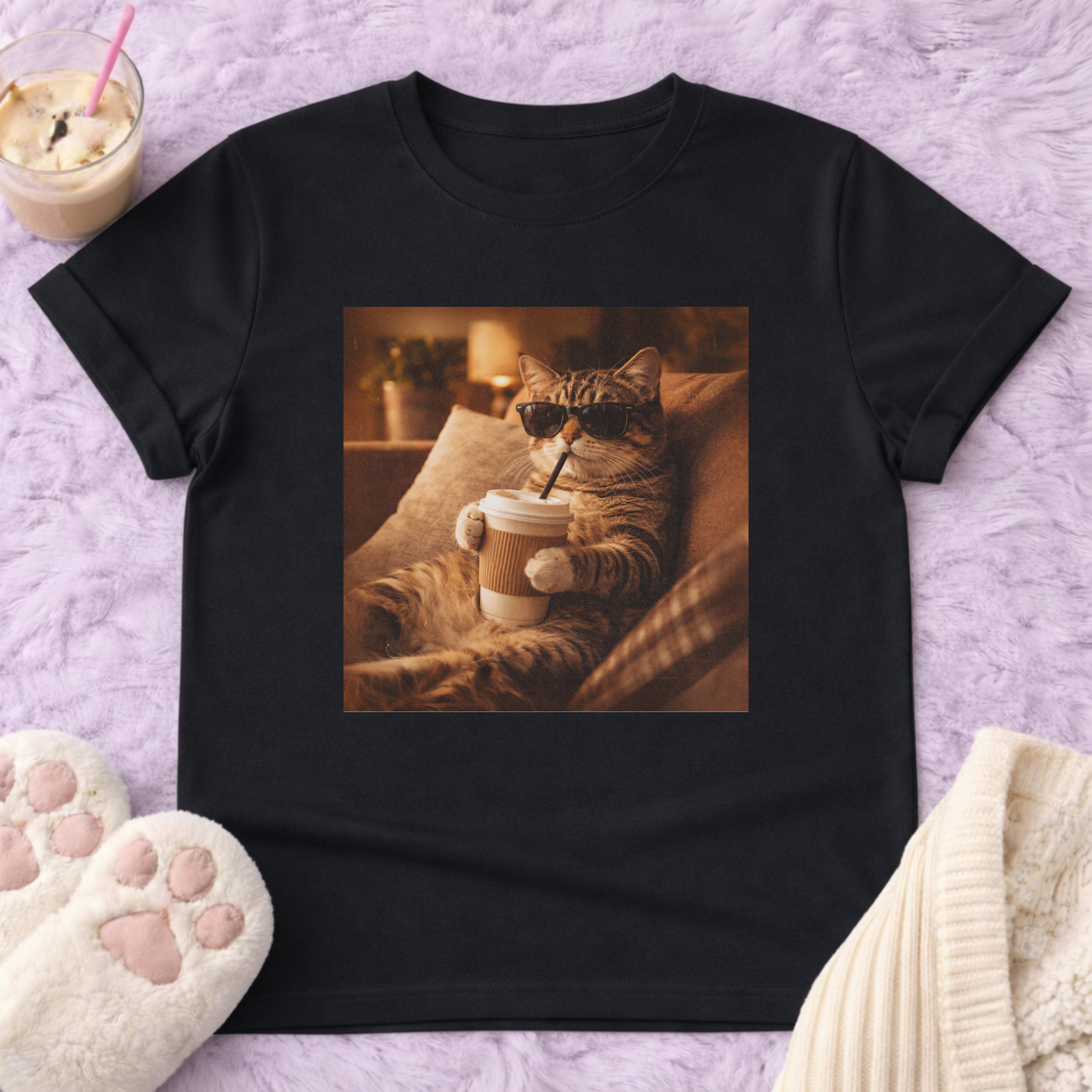 Chill Cat & Coffee Vintage T-Shirt