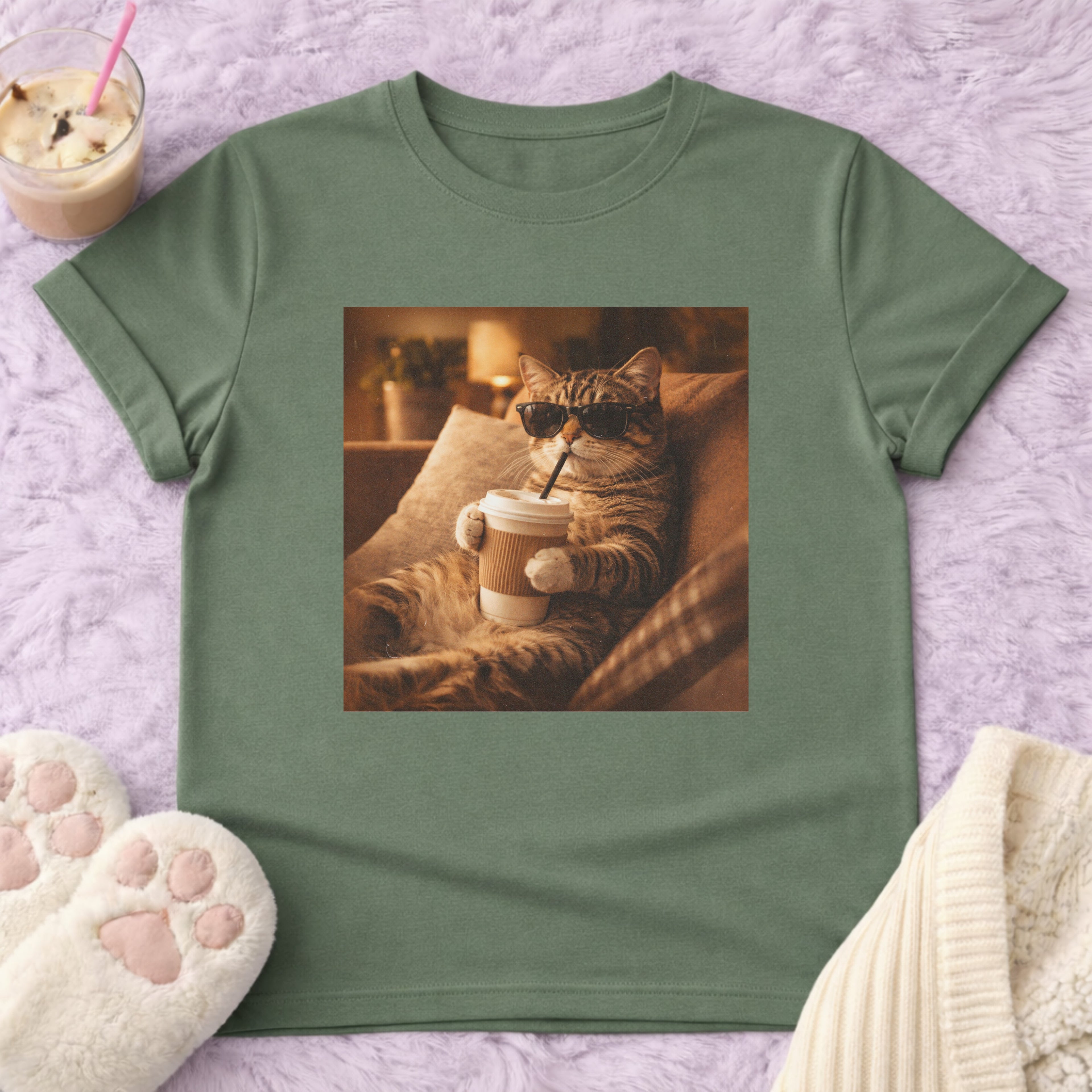 Chill Cat & Coffee Vintage T-Shirt