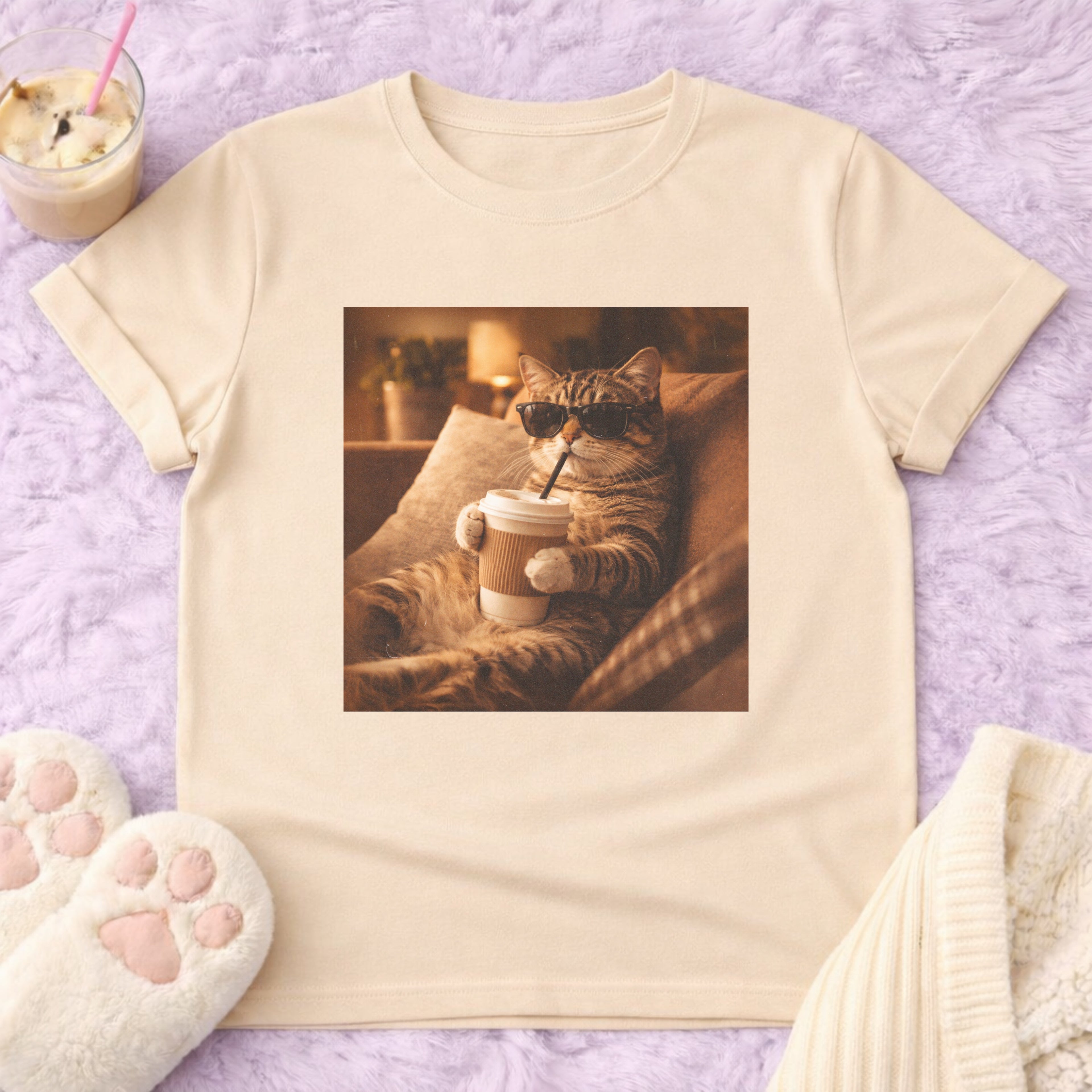 Chill Cat & Coffee Vintage T-Shirt