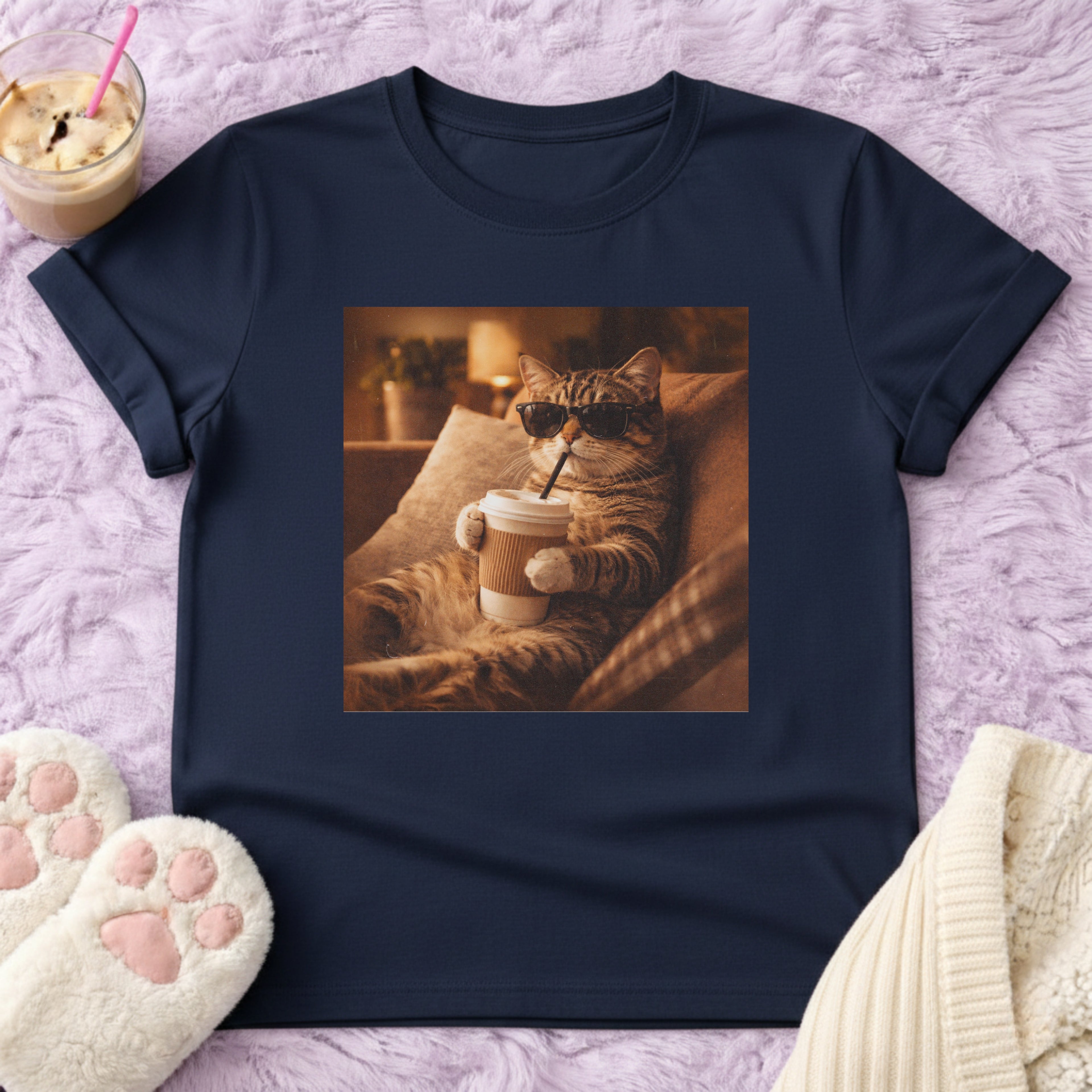 Chill Cat & Coffee Vintage T-Shirt