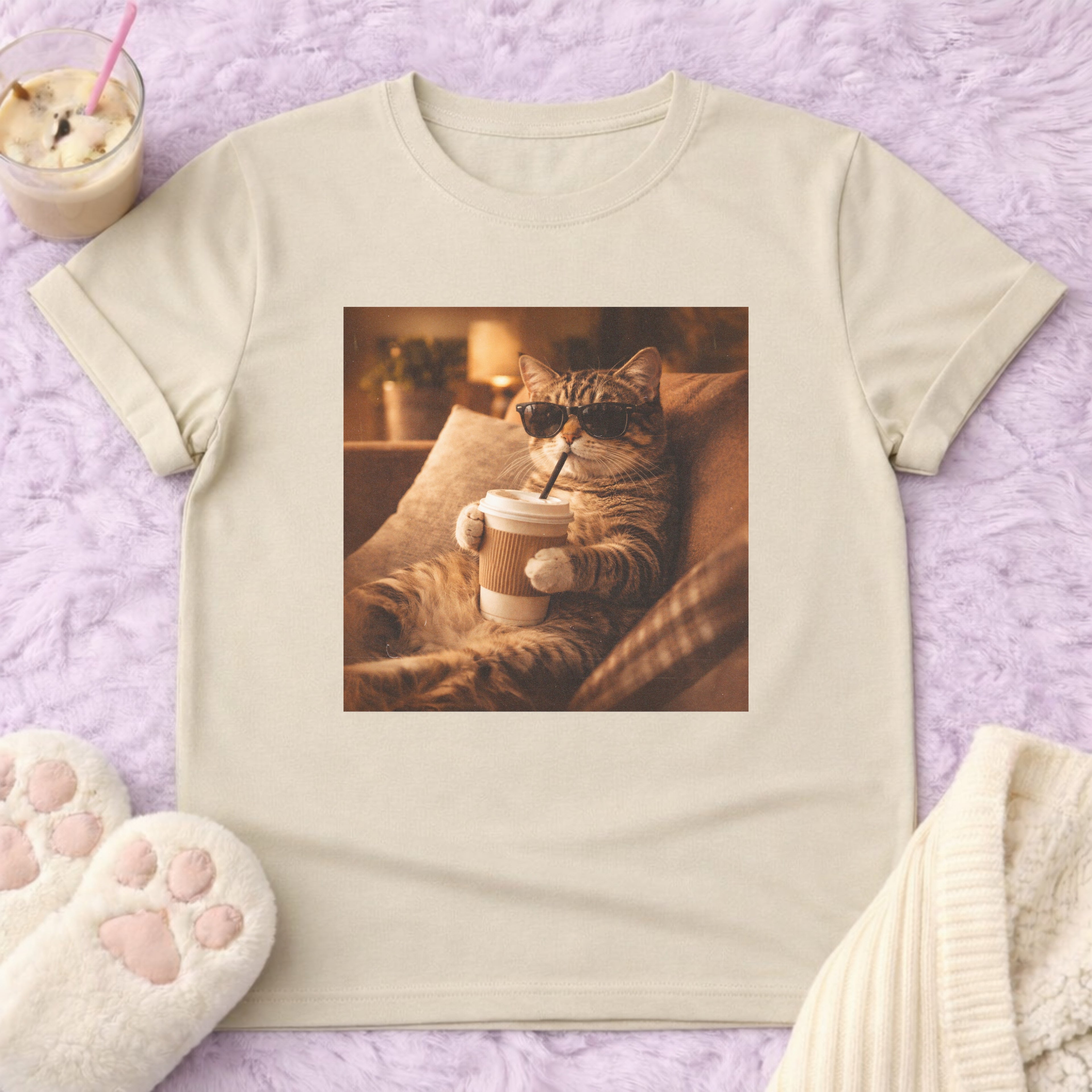 Chill Cat & Coffee Vintage T-Shirt