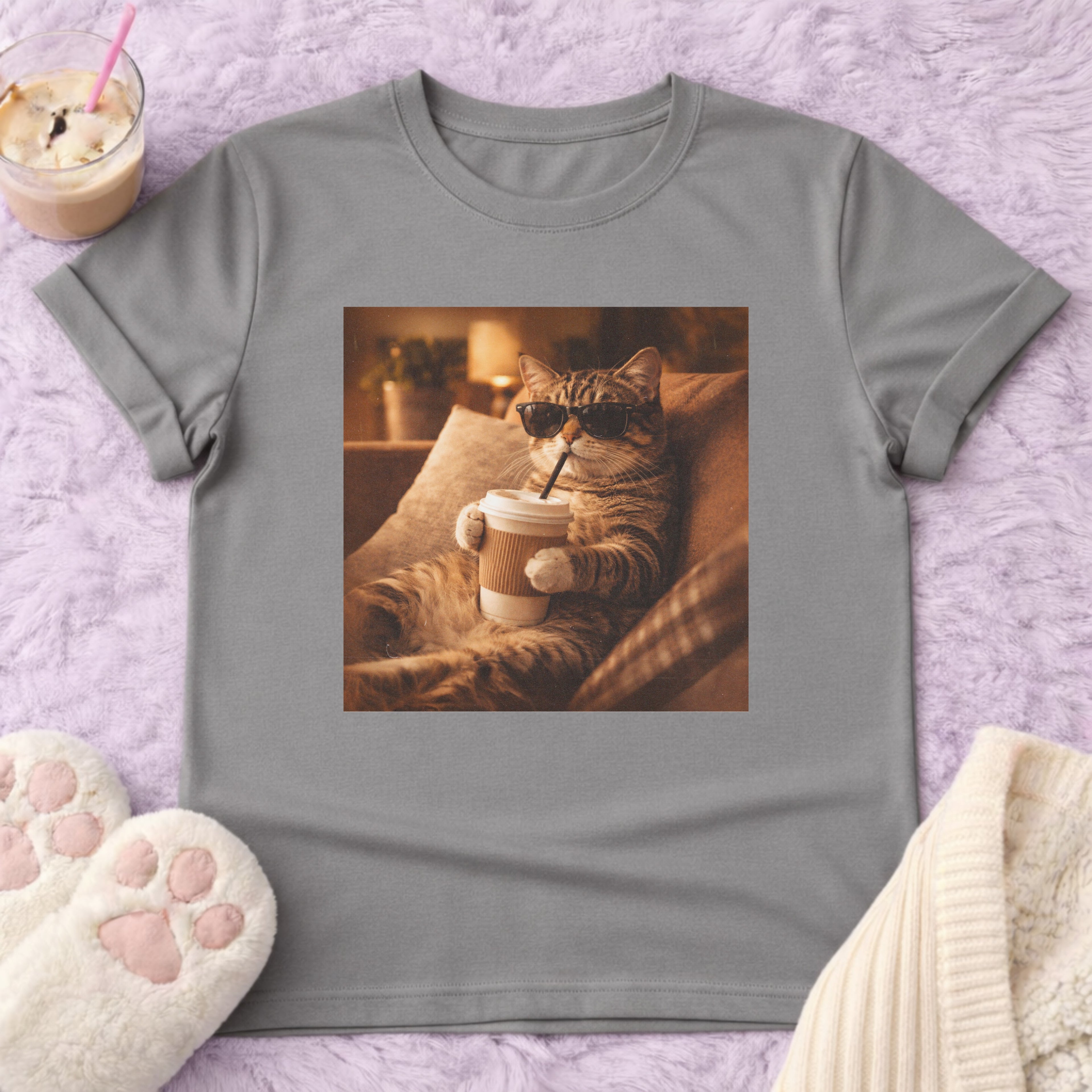Chill Cat & Coffee Vintage T-Shirt